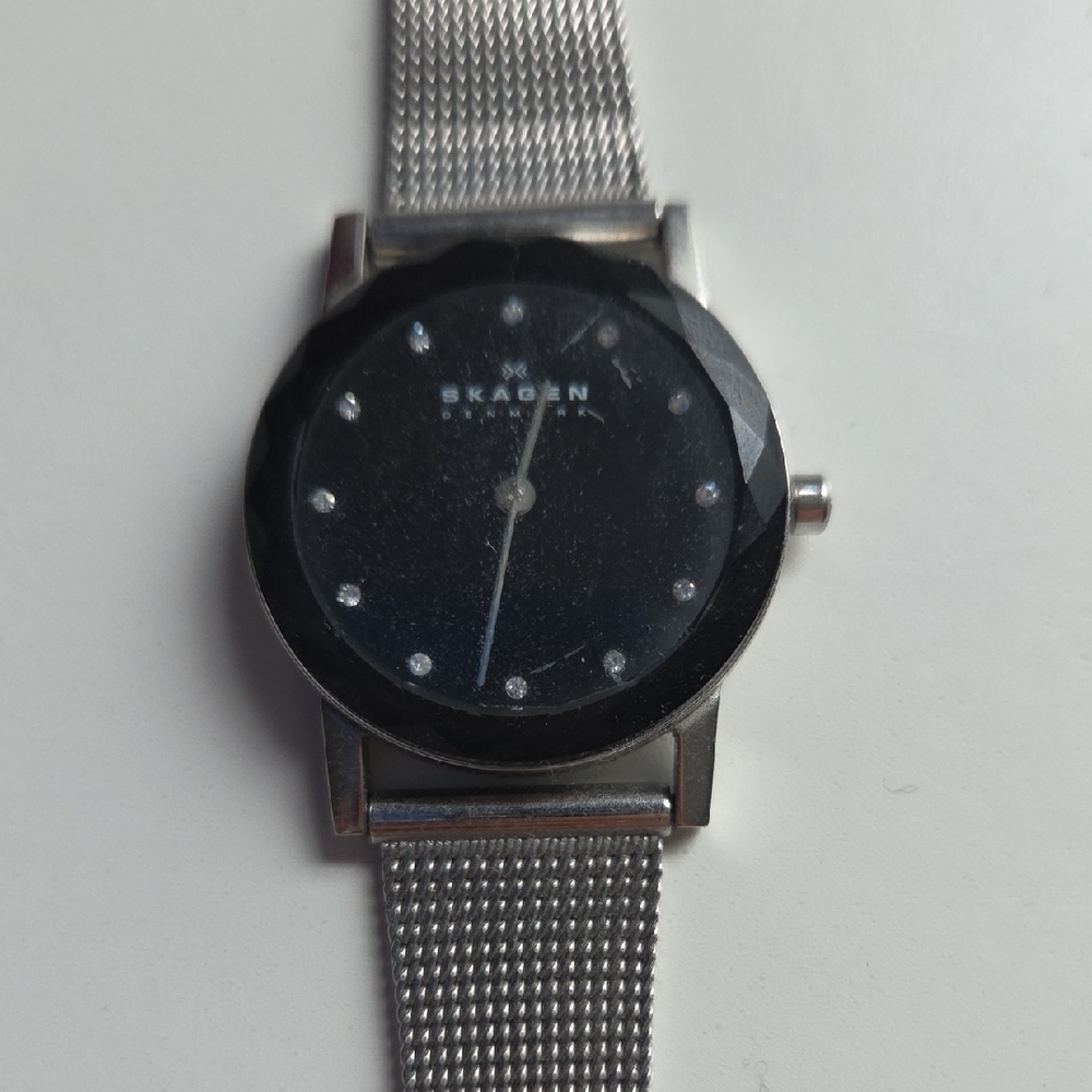 Skagen Black Dial Silver Mesh Watch